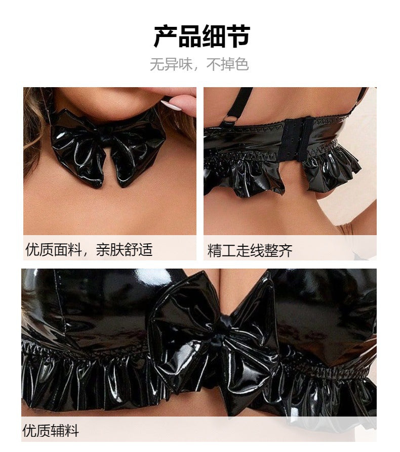 Black painted leather neck collar three piece set