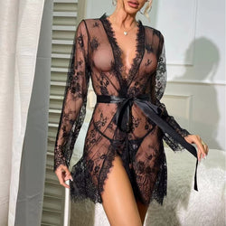 Mesh see through lace nightgown 2-piece set