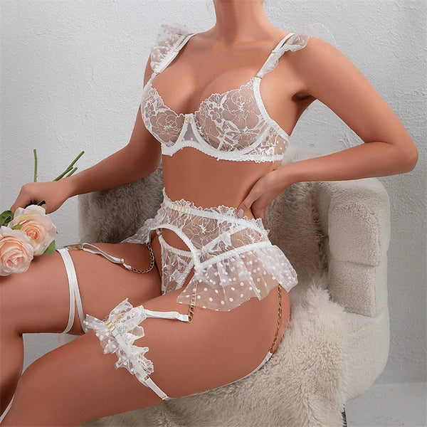 4-piece lace embroidered sexy lingerie set