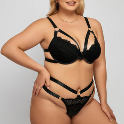 Black lace plus size sexy lingerie two-piece set