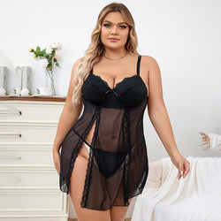 Mesh see through sexy suspender pajamas two-piece set