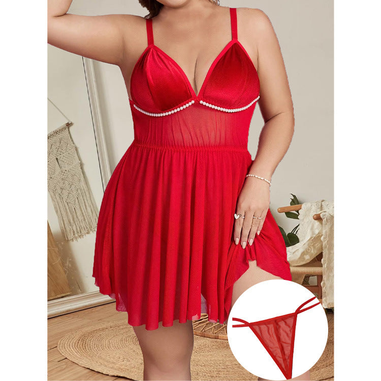 Velvet red camisole plus size romantic pajamas two-piece set