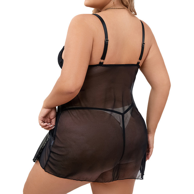 Mesh see through sexy suspender pajamas two-piece set