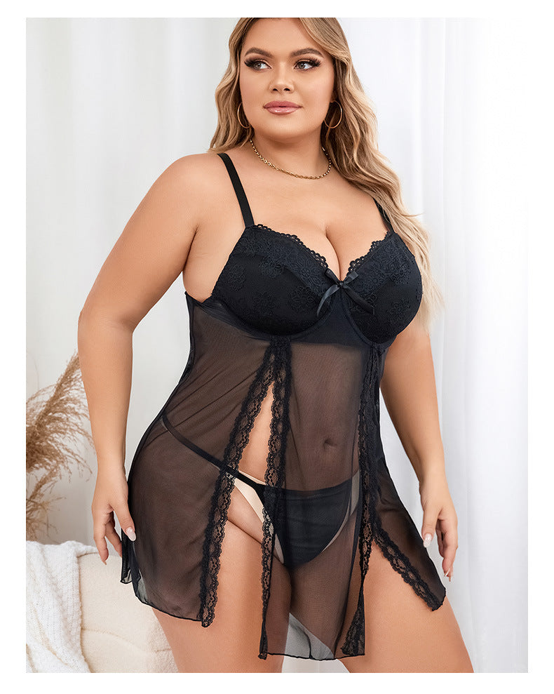 Mesh see through sexy suspender pajamas two-piece set